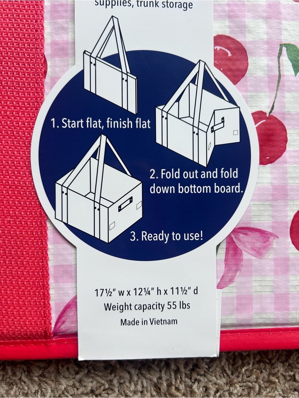 Cherry Print Collapsible Box
Tote - Red and Pink - Picture 4 of 4